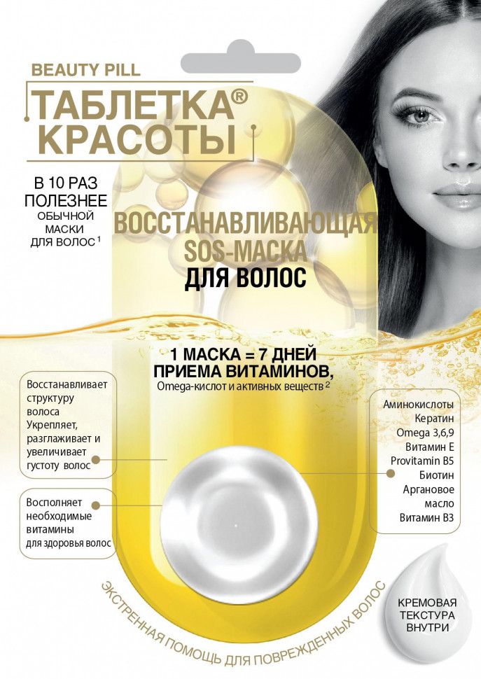 Маска д/волос Таблетка красоты 25мл. Восстанавливающая SOS 7113