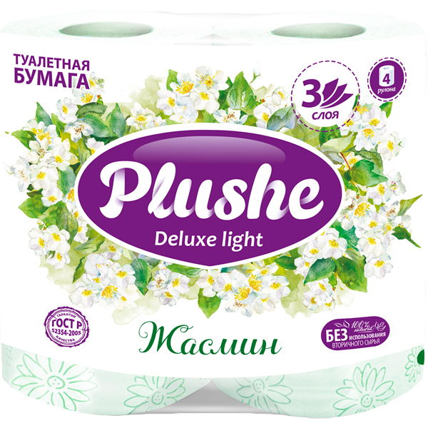 Туалетная бумага Plushe Deluxe Light 3сл 4рул. 15м. Жасмин