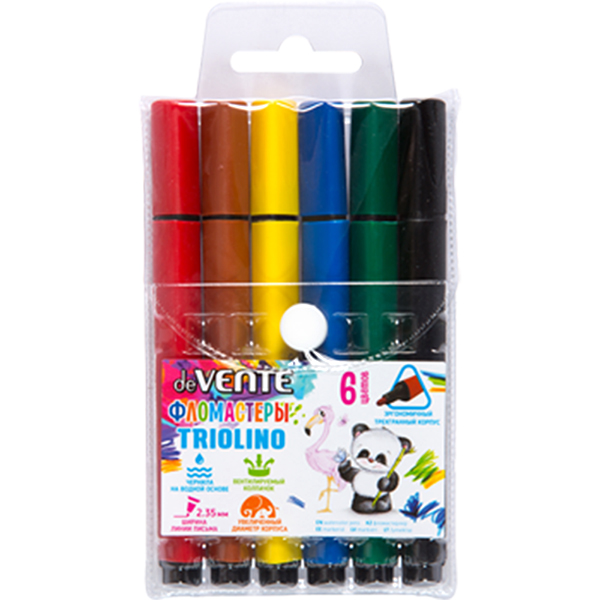 Фломастеры 6цв. deVente Trio Jumbo утолщ. вент. смыв. (24)