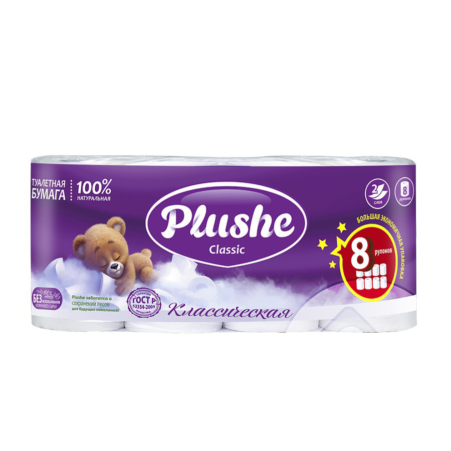 Туалетная бумага Plushe Classic 2сл. 6+2рул. Белая