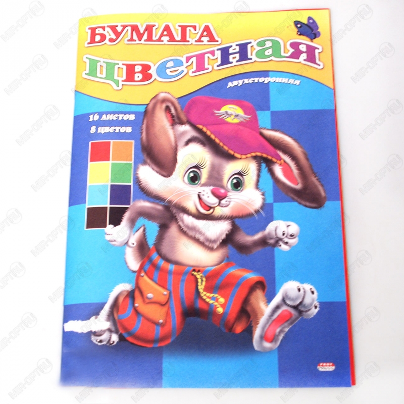Набор цв. бумаги 16л. 8цв. А4 двусторон. "Зайка"