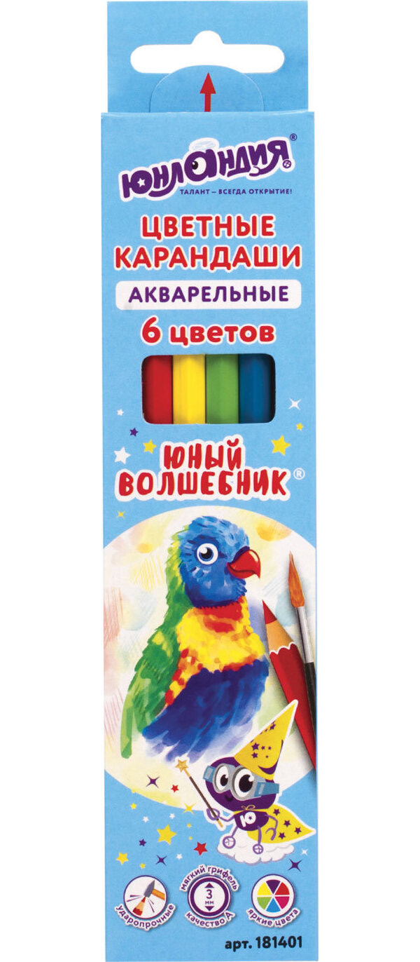 Набор цв. карандашей 6цв. Юнландия акварель Юный волшебник