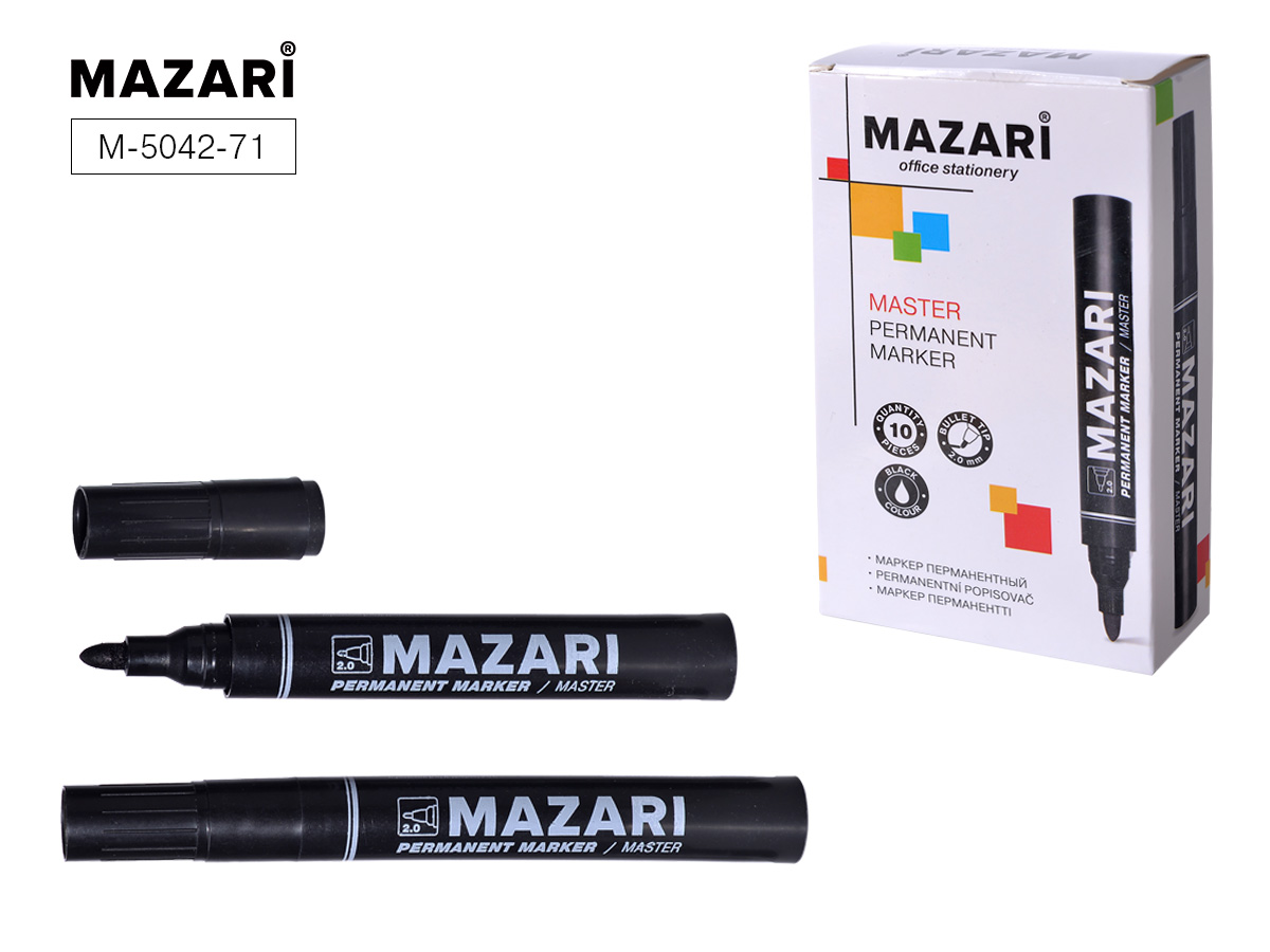 Маркер черный перм. Mazari Master 2мм.(уп.10)