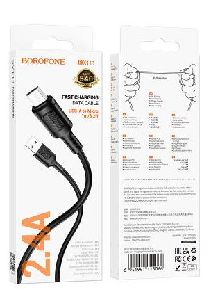 Кабель USB Micro USB 1м 2,4А черный BX111 Borofone
