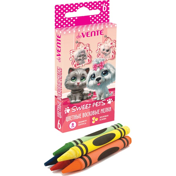 Набор воск.мелков 6цв. deVente Sweet Pets
