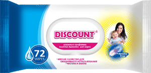 Салфетки влажные Discount 72шт. КЛАПАН