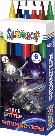 Фломастеры 6цв. Silwerhof SPACE BATTLE вентилир.колпачок полипропил.корпус, карт.европодвес