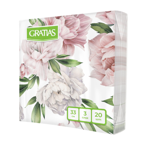Салфетки бумажные 20л 3 слоя 33*33 Gratias Пионы утро (16)