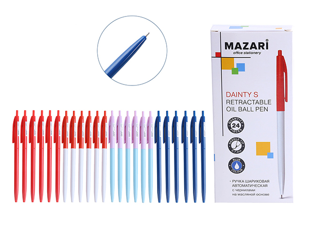 Ручка шар. авт. масл. СИНЯЯ Mazari Dainty S 0,7мм. (уп.24)