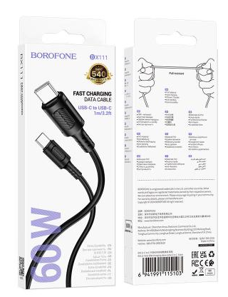 Кабель Type-C Type-C 1м 3A 60W черный BX111 Borofone