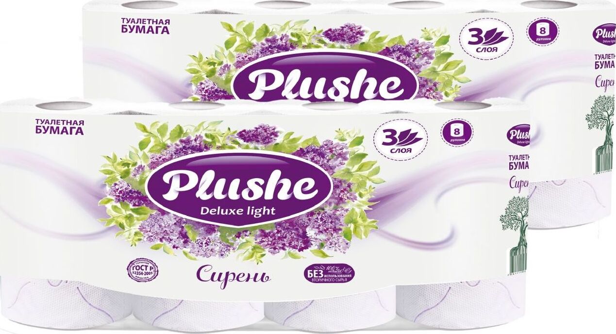 Туалетная бумага Plushe Deluxe Light 3сл 8рул. 15м. Сирень