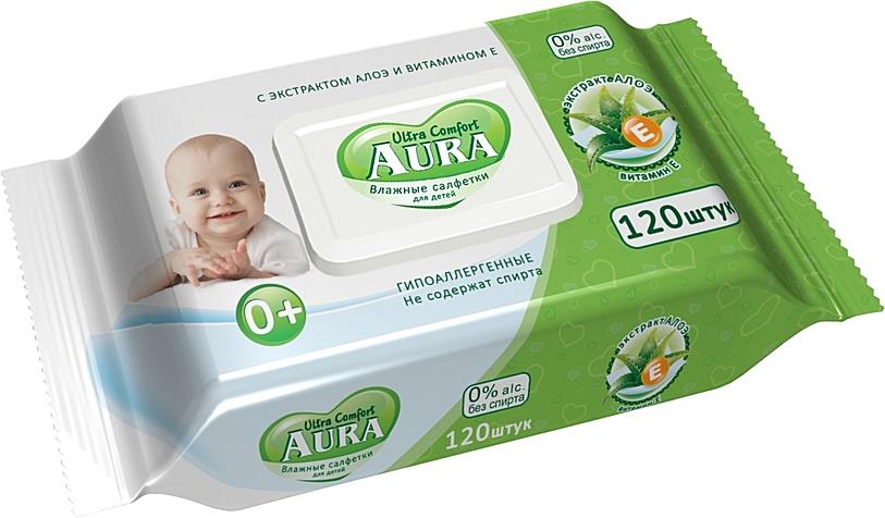 Салфетки влажные AURA 120шт. с крышкой (12)