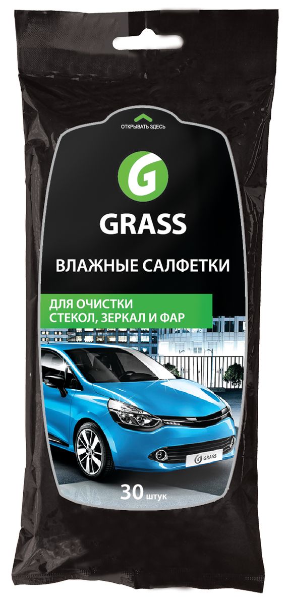 Салфетки влажные Grass 30шт. Для очистки стекол, зеркал и фар