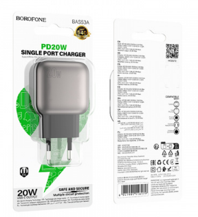 Сетевое зарядное устройство Type-C 3A 20W мет. черный Borofone BAS53A