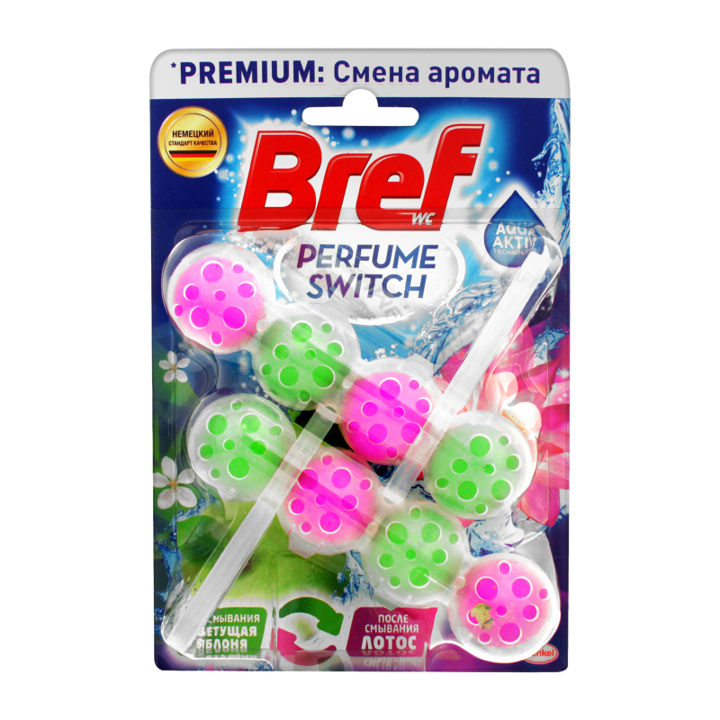Освежитель для унитаза Bref 2*50г. блок твердый Парфюм свитч Яблоня-лотос