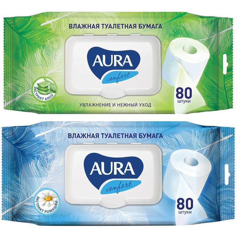 Туалетная бумага влажная Aura 80шт. Ultra comfort