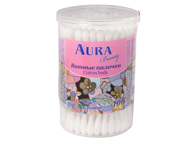 Ватные палочки AURA 100шт. БАНКА