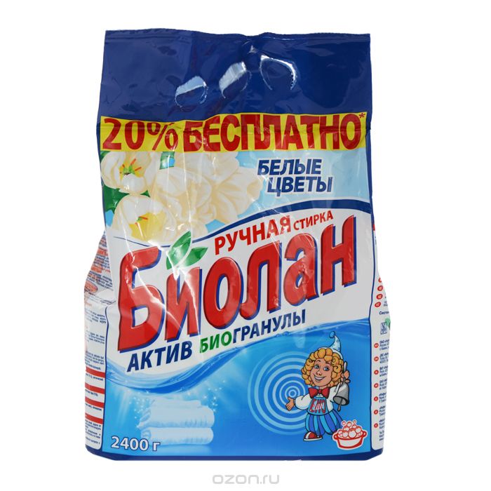 Стир.порошок Биолан ручн. 2,4кг. Белые цветы (4)