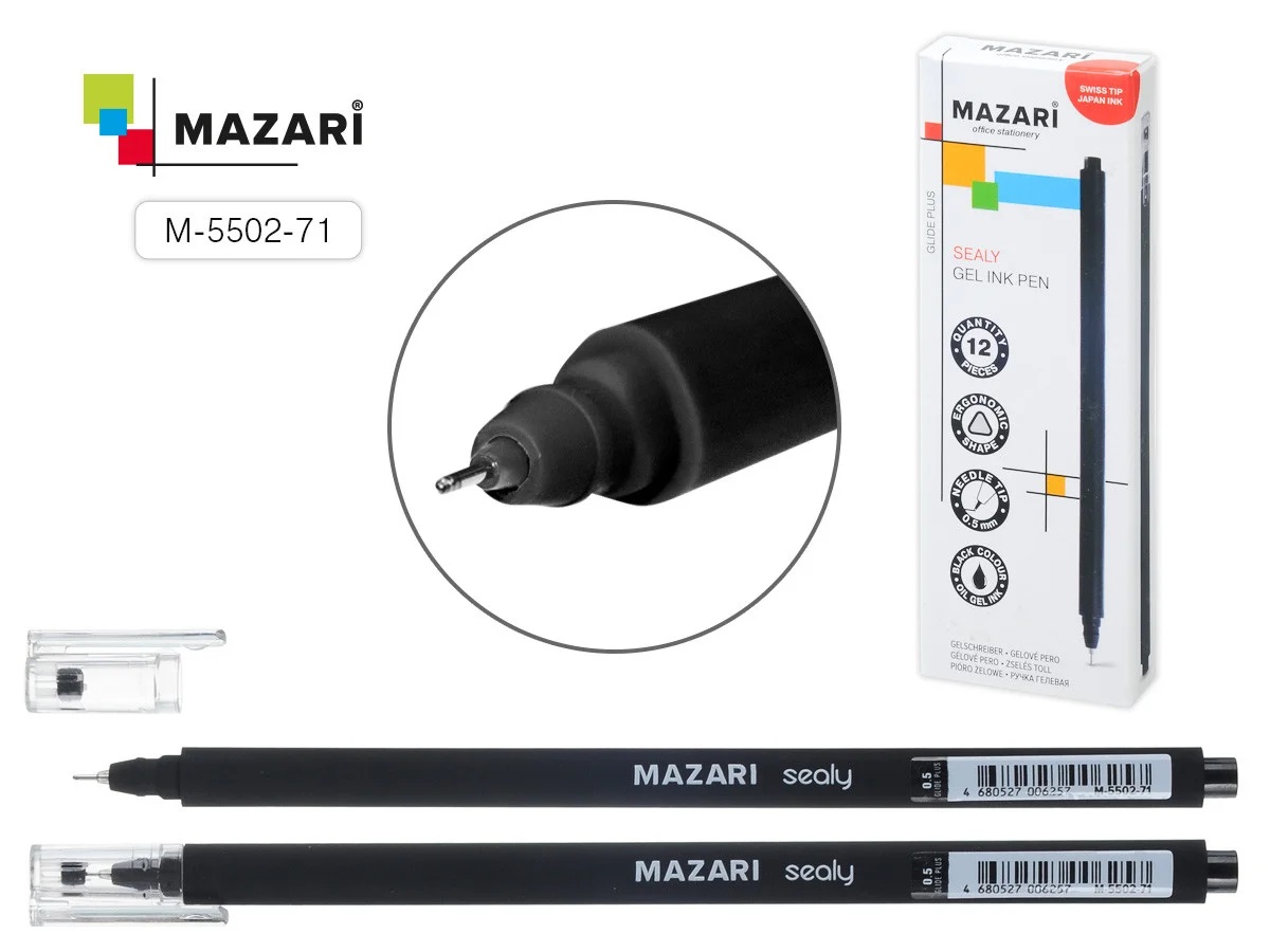 Ручка гел. черная Mazari SEALY 0.5мм. (уп.12)
