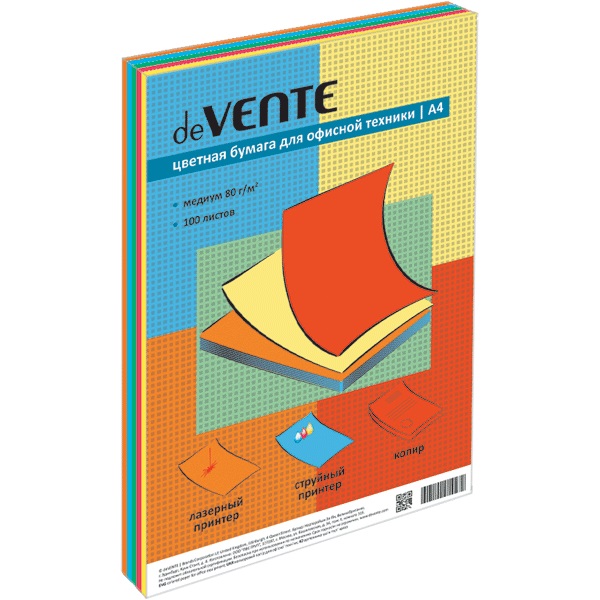 Бумага А4 цветная deVente 100л. 5цв. медиум