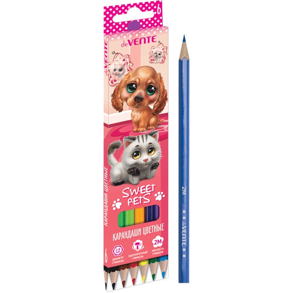 Набор цв. карандашей 6цв. deVente Sweet Pets