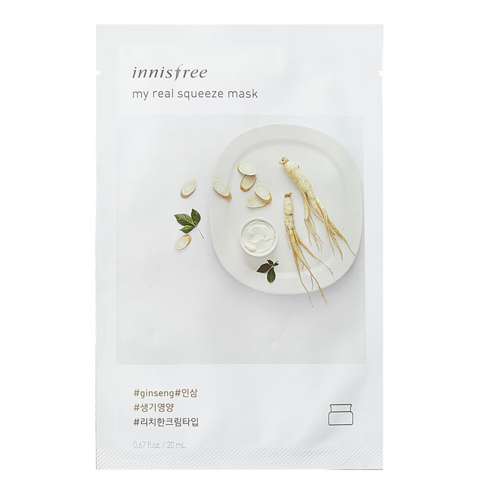 Маска д/лица Innisfree My Real Squeeze Mask Ginseng Кремовая с экстрактом женьшеня