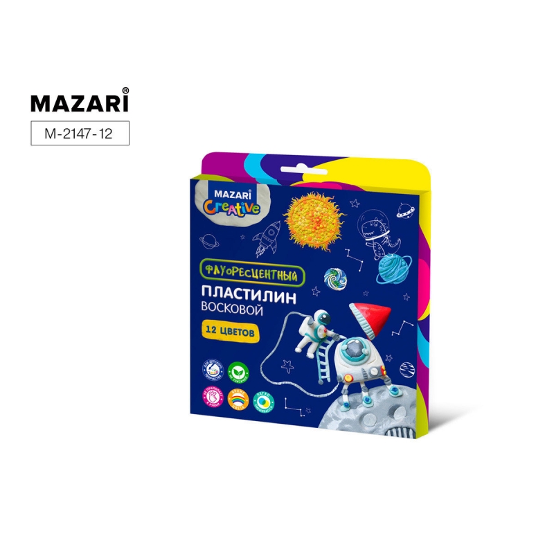 Пластилин воск. 12цв. Mazari 180г. со стеком