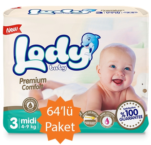 Подгузн. Lody Baby --3-- 4-9кг. 64шт. Миди