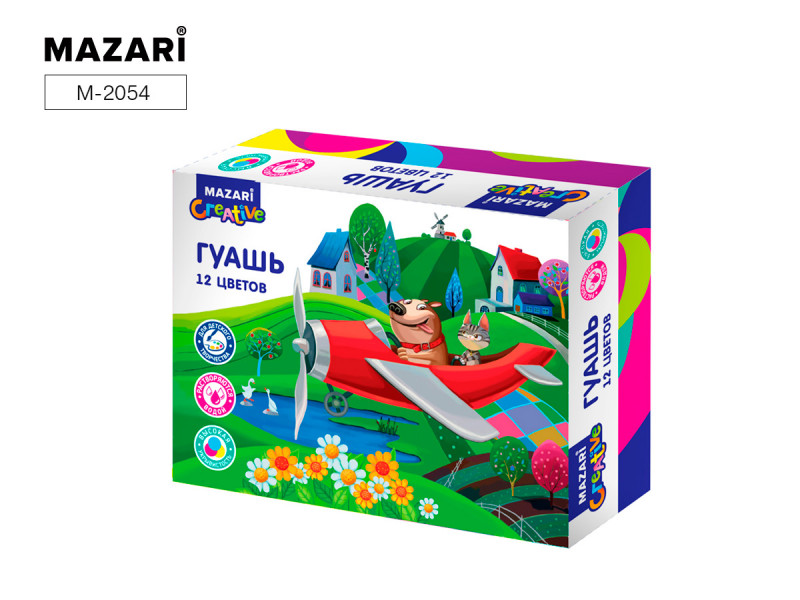 Гуашь 12цв. Mazari 20мл. ART ANIMALS
