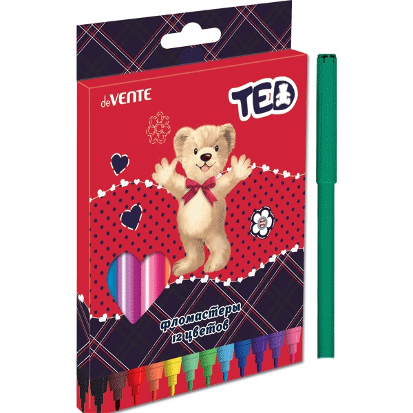 Фломастеры 12цв. DeVente Мишка Ted вент. карт.кор.