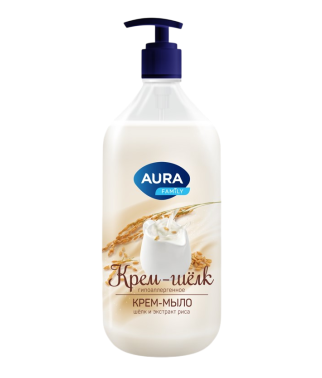Мыло жидк. AURA 1л. Шелк и экстракт риса дозатор (6)