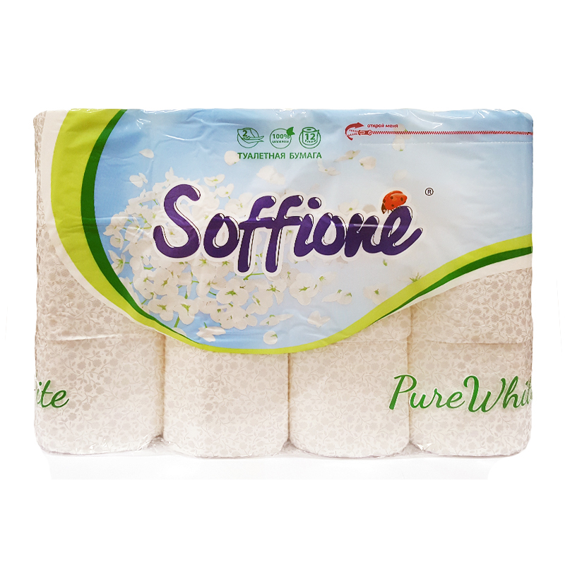 Туалетная бумага Soffione 2сл. 12рул. Pure White Белая