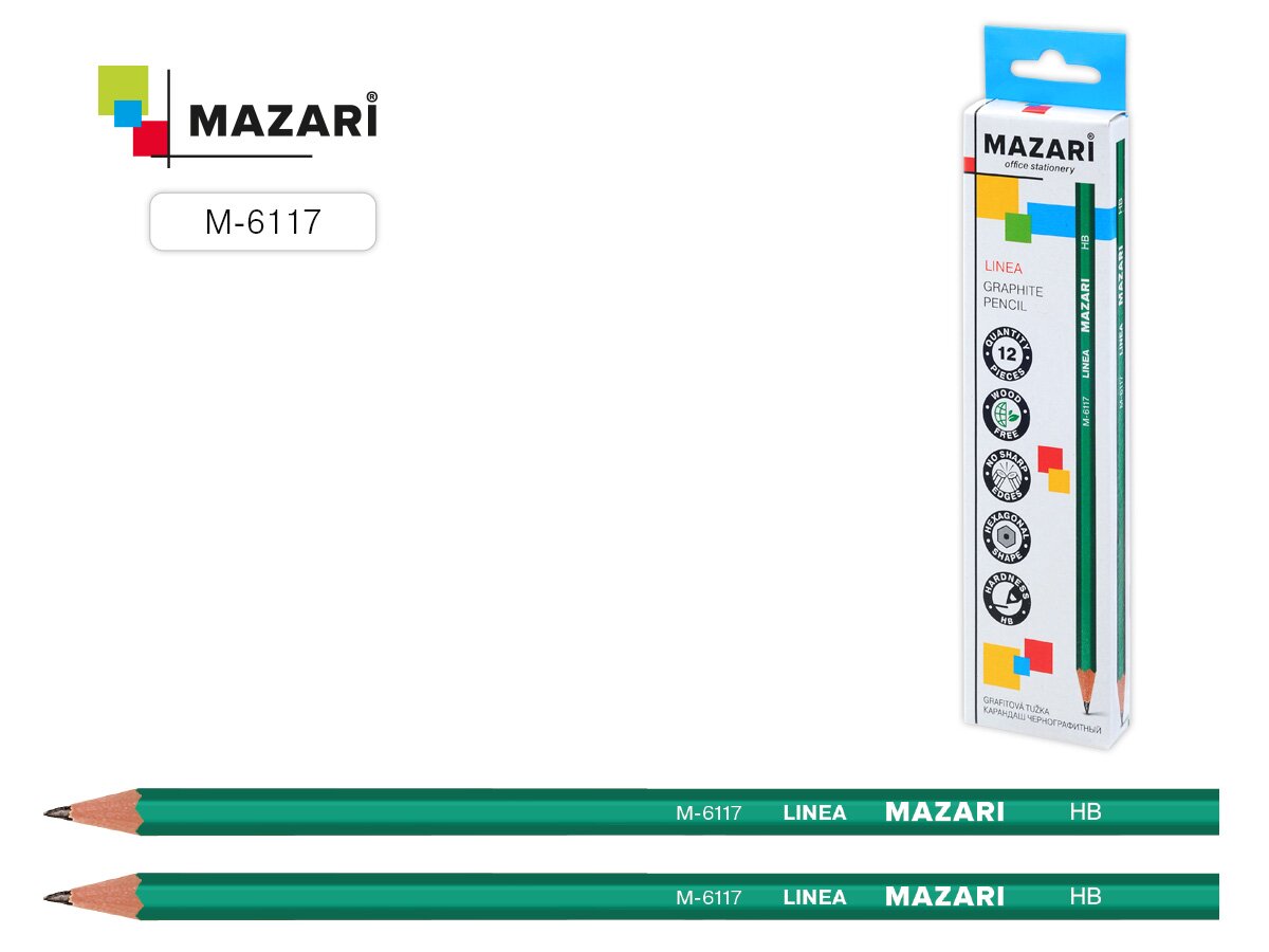 Карандаш прост. Mazari LINEA HB пласт (уп.12)