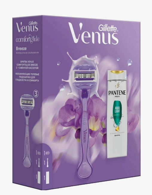 ПН/ЖЕН. Venus ComfortGlide Breeze (брит станок 1 касета+шампунь Пантин 250мл) 1830