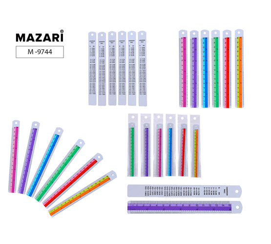 Линейка метал. 15см. Mazari 6цв. (уп.12)