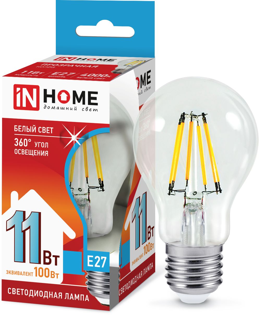 Лампа светодиодная ASD inHome Deco ЛОН A60 E27 11W 990lm 4000K филамент