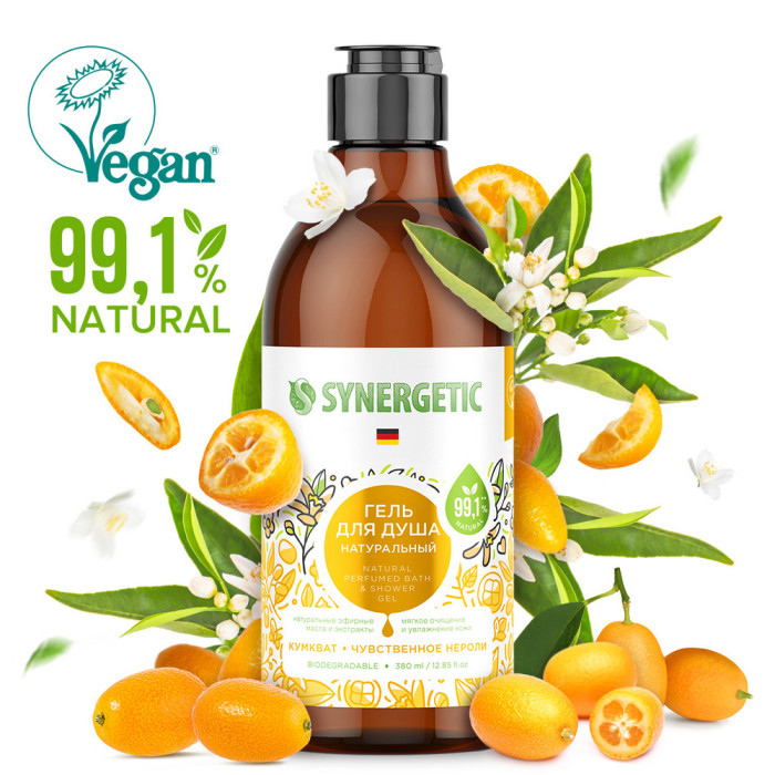 Гель для душа SYNERGETIC 380мл. Кумкват и чувственное нероли