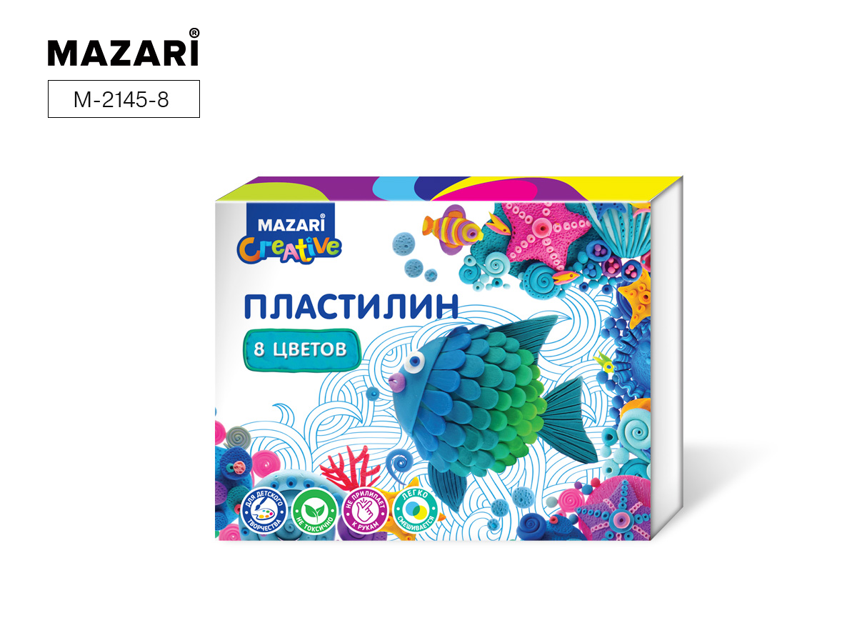 Пластилин 8цв. Mazari 160гр. Классический