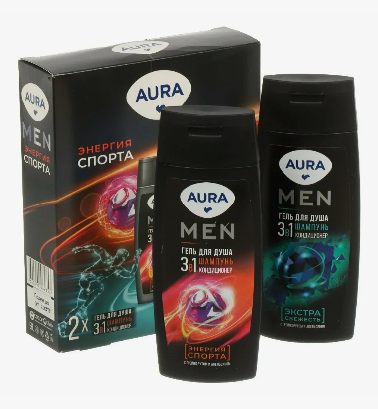 ПН/МУЖ. AURA Энергия спорта (гель д/д 250 мл + гель д/д 250 мл) (6)