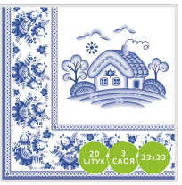 Салфетки бумажные 20л 3 слоя 33*33 Gratias Гжель деревенька (16)