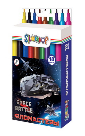 Фломастеры 18цв. Silwerhof SPACE BATTLE вентилир.колп. п/п.корпус, карт.европодвес