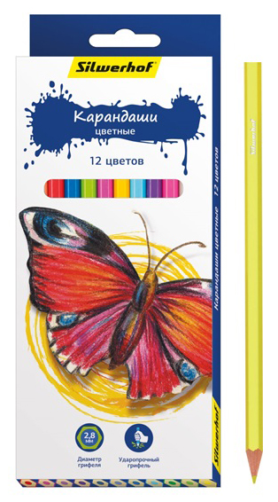 Набор цв. карандашей 12цв. Silwerhof Бабочки 6-тигранные