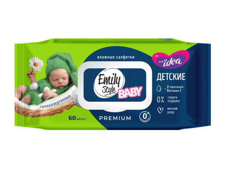 Салфетки влажные Emily Style 60шт. детские 0+ Гипоаллергенные Клапан (20)