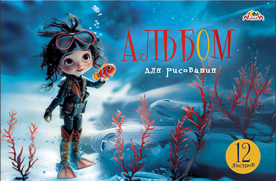 Альбом д/рис. 12л. АппликА цв. офс. обл. Девочка и рыбка (80)