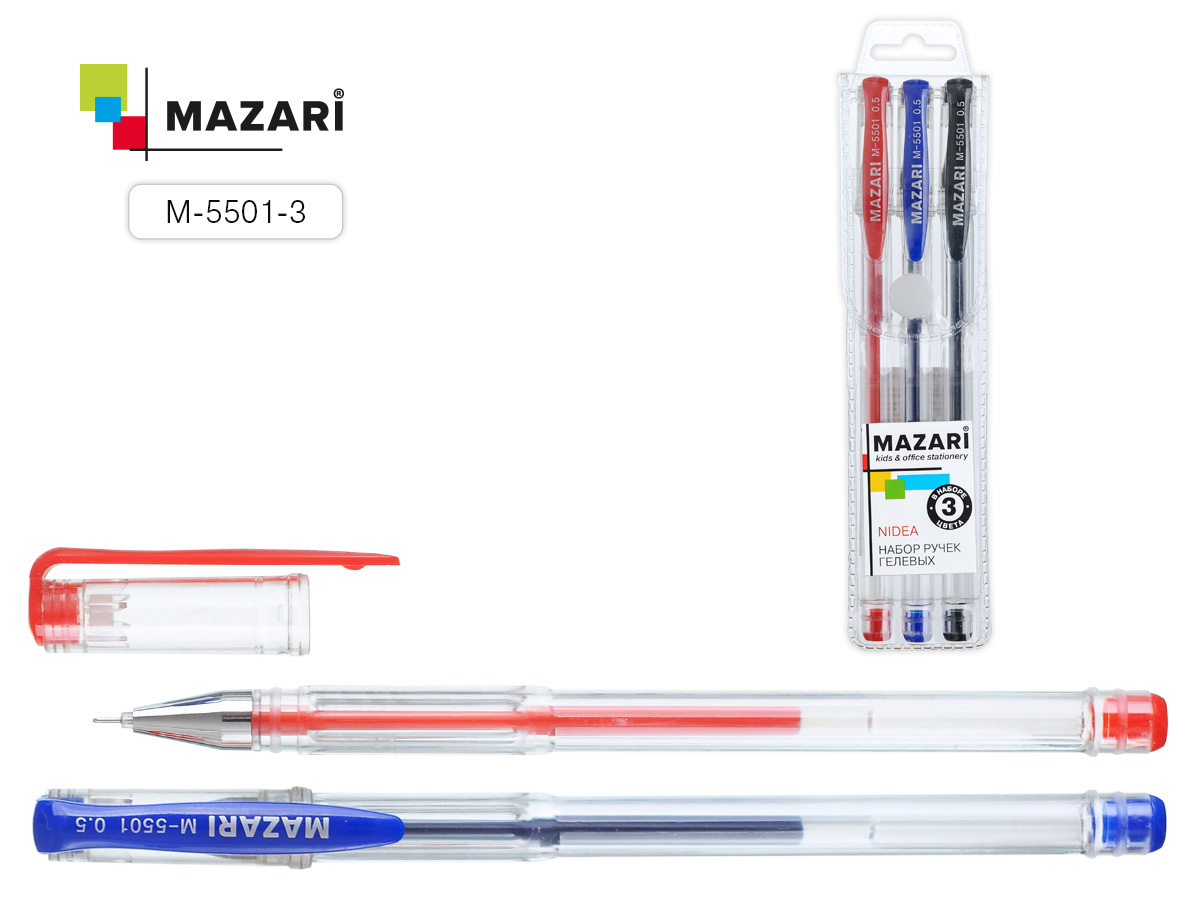 Набор гел. ручек 3цв. Mazari Nidea