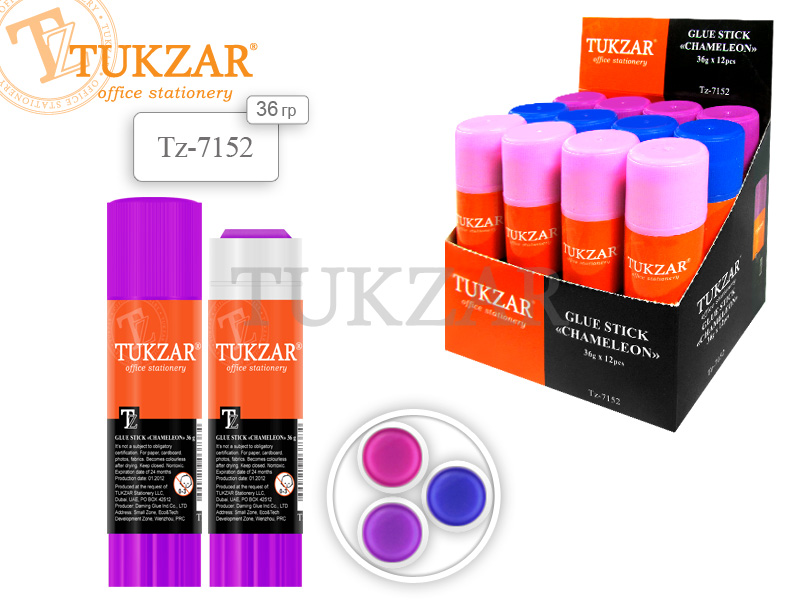 Клей карандаш 36 гр. Tukzar Хамелеон 3цв. (12)