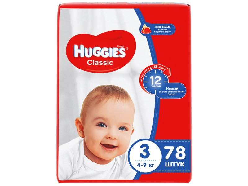 Подгузн.Huggies CLASSIC --3-- 78шт. 4-9кг.
