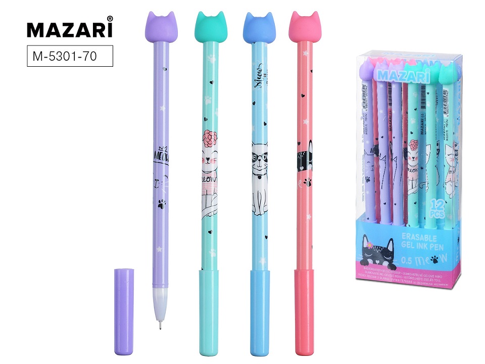 Ручка пишет/стирает СИНЯЯ Mazari 0.5mm MIAO (уп.12)
