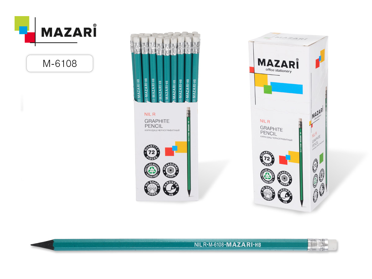 Карандаш прост. Mazari NIL R  с ластиком (уп.72)