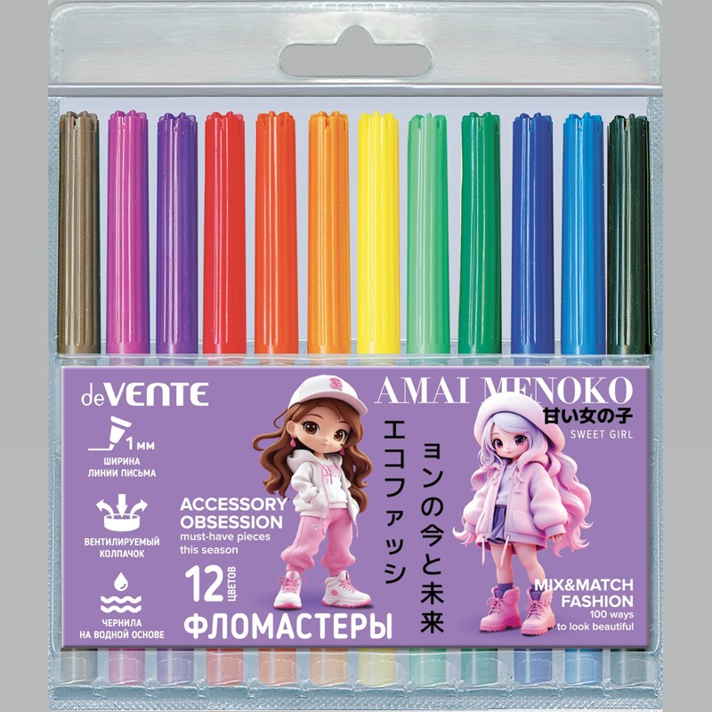 Фломастеры 12цв. deVente Amai Menoko вент. (24/288)
